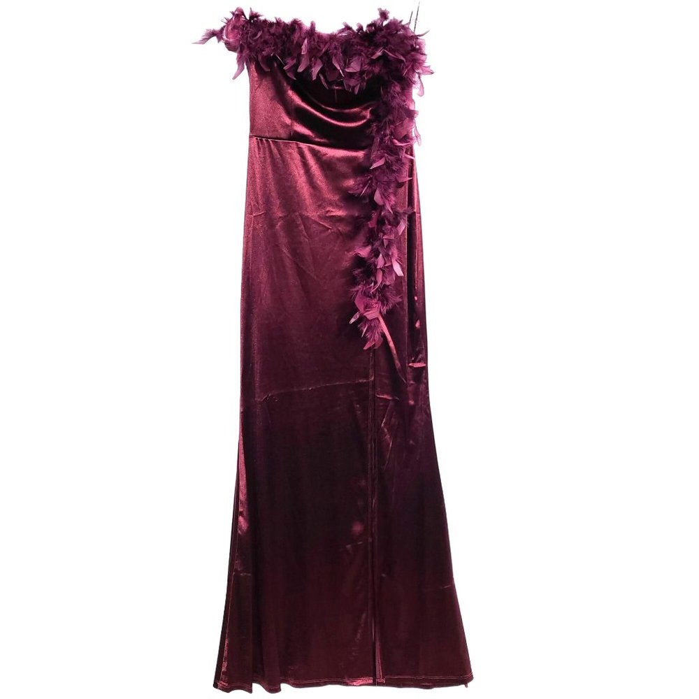 Symphony Maternity Mallery Feathered Satin Dress Size Large  - Burgundy IDM8119J